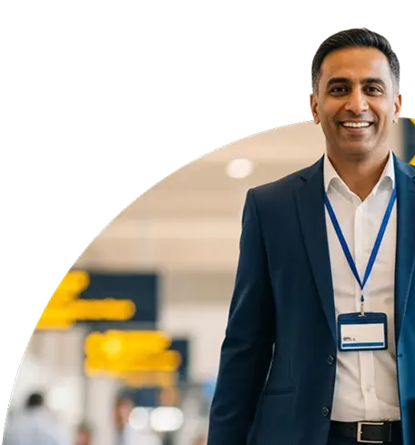 Mulher sorrindo com mochila viajando protegida pelo seguro viagem