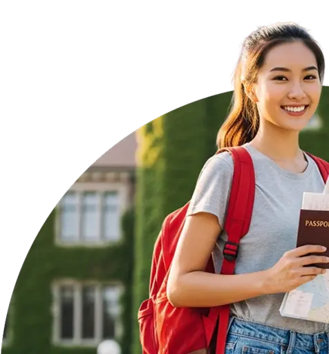 Mulher sorrindo com mochila viajando protegida pelo seguro viagem