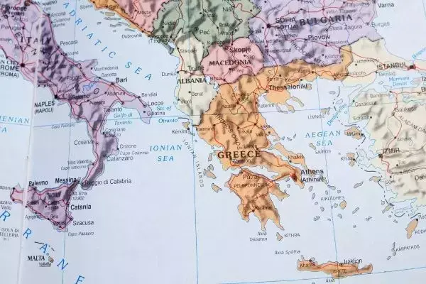 Mapa da Itália e Grécia
