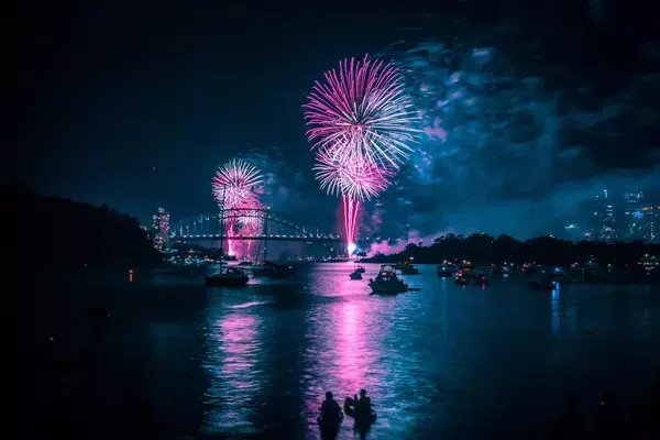 Queima de fogos no ano novo de Sydney, na Austrália
