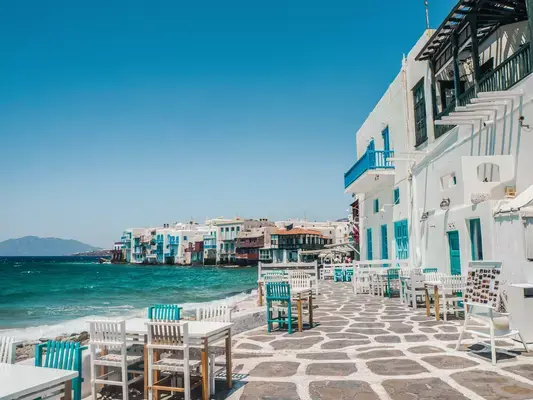 Restaurante em "Little Venice", Mykonos, Grécia