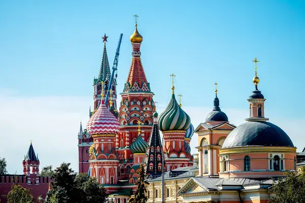 Torres coloridas da Catedral de São Basílio em Moscou, Rússia