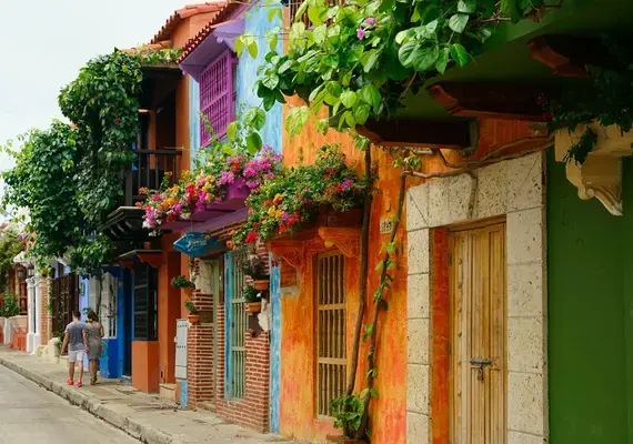 Casas coloridas em Cartagena, na Colômbia