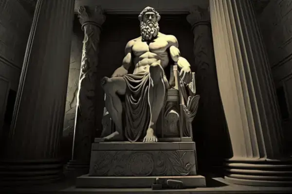 Desenho digital recriando uma possível Estátua de Zeus