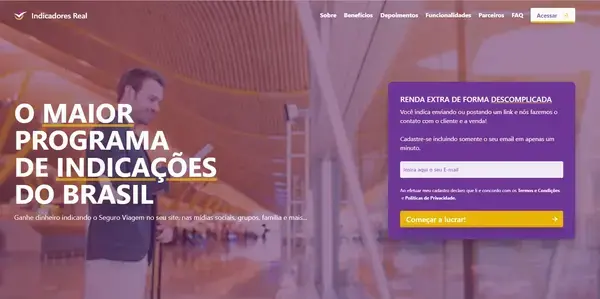 Tela da página de inscrição do programa de Indicadores da Real