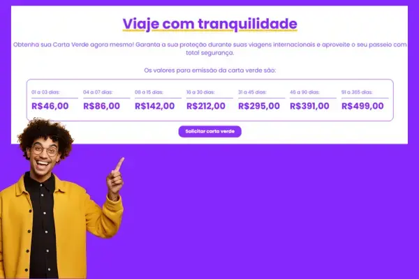 tabela com os valores do Seguro Carta Verde para o Paraguai