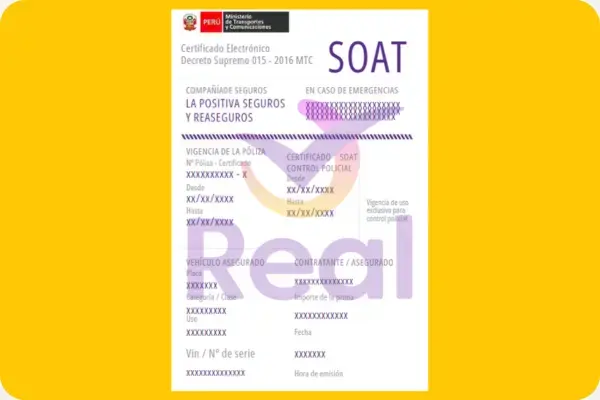Modelo do seguro SOAT Colômbia emitido pela Real