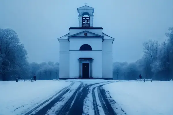 Igreja em Horsholm, Dinamarca durante o inverno