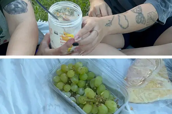 comida sendo partilhada numa tarde de piquenique no parque