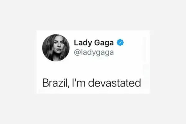 Tweet de Lady Gaga informando sobre o cancelamento do show no Rock in Rio Brasil em 2015 (Fonte: Reprodução/Twitter)