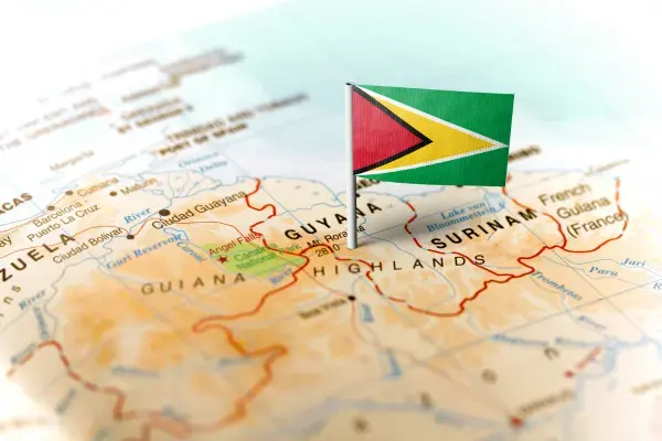 Mapa da América do Sul com destaque para a Guiana