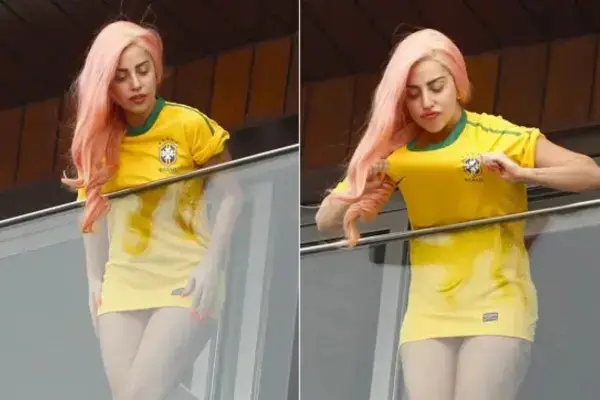 Lady Gaga com camisa do Brasil em 2012 (Fonte: Reprodução/JustJared através de Capricho)