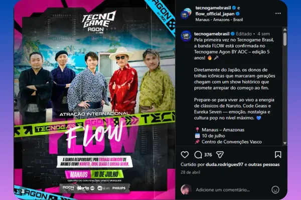 Cartaz do show da banda FLOW de Naruto no Tecnogame em Manaus