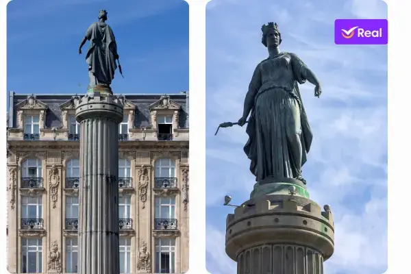 O monumento The Goddess, na Grand Place de Lille, foi construído em 1842 em homenagem à resistência dos cidadãos de Lille.