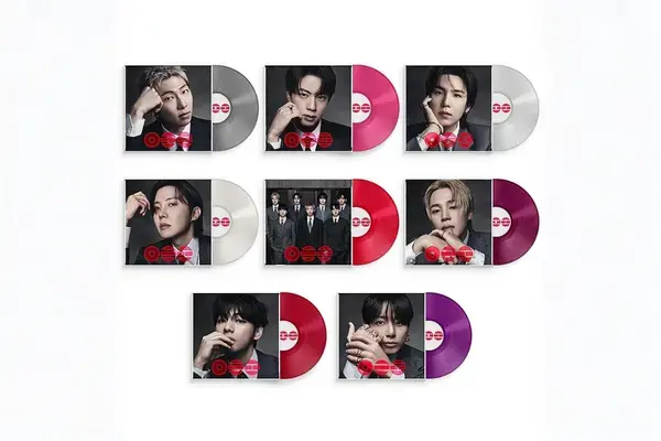 Versões em vinil do álbum ARIRANG do BTS 2026 com capas individuais dos membros