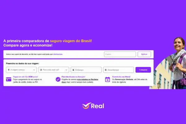 Painel de cotação de seguro viagem da Real