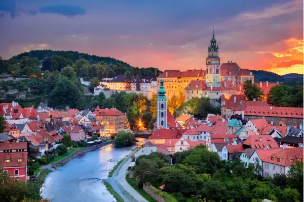 Vista aérea de Český Krumlov na República Tcheca
