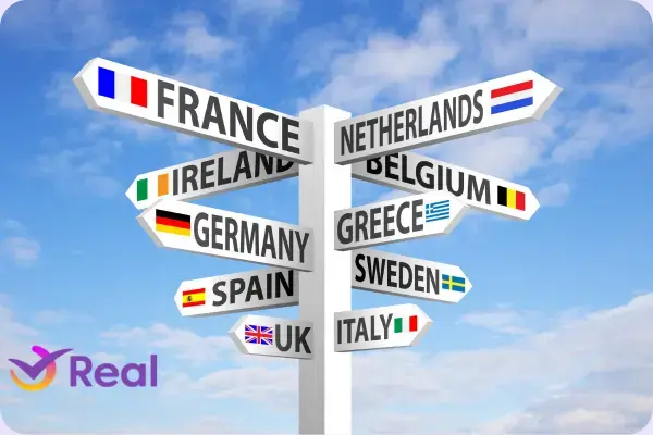 placa com nomes dos países da Europa