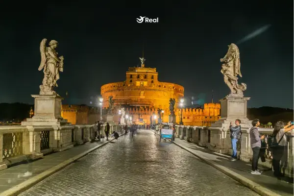 Ponte Sant'Angelo in Rome at night, Lazio, Italy