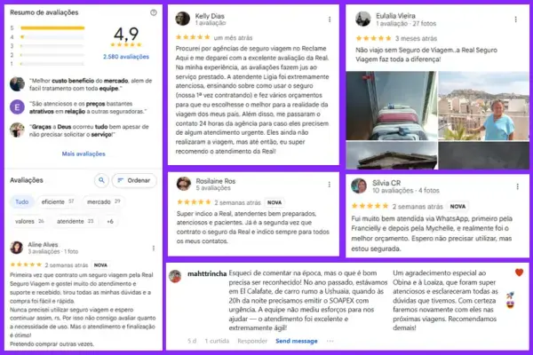 Depoimentos/Relatos de Clientes (Fonte: Real Seguro Viagem)
