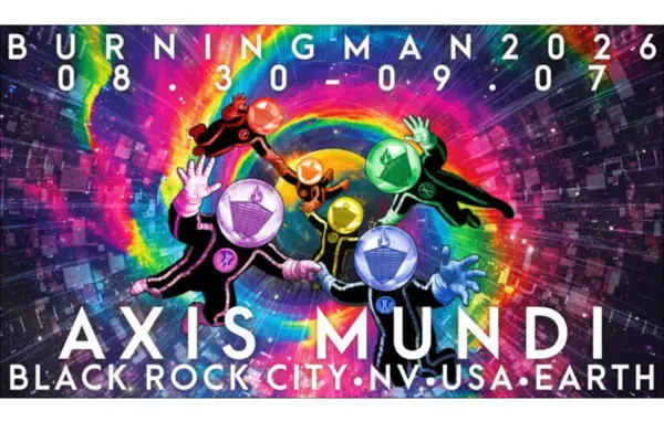 rte oficial do tema Axis Mundi do Burning Man 2026 com datas 30 de agosto a 7 de setembro