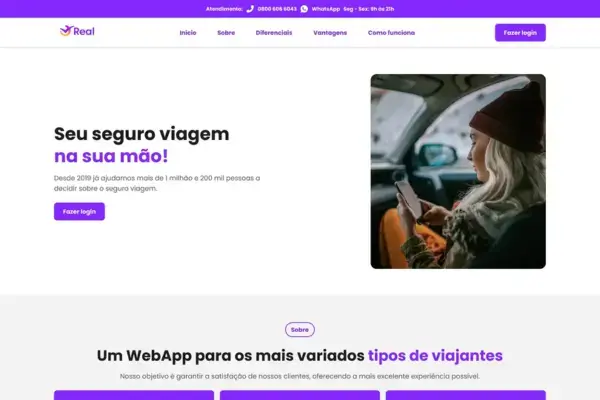 tela inicial do webapp seu da real (Fonte: Real Seguro Viagem)