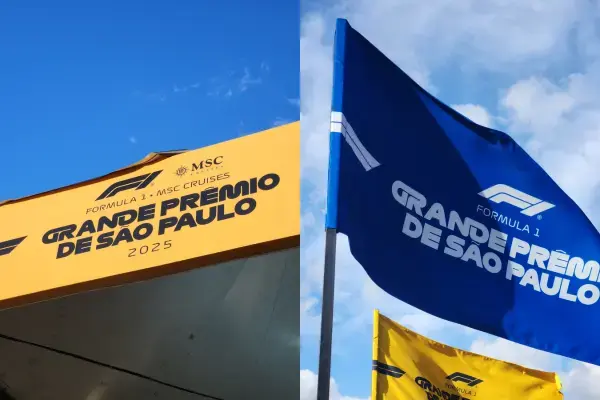 Placas e bandeiras do Grande Prêmio de São Paulo 2025 em Interlagos