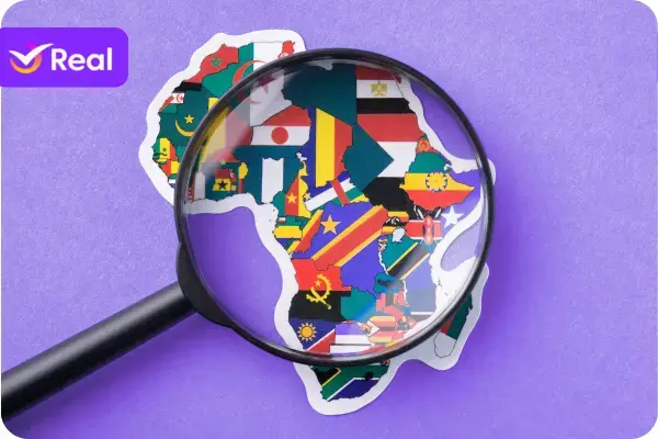 Continente africano sepaado por bandeiras dos países