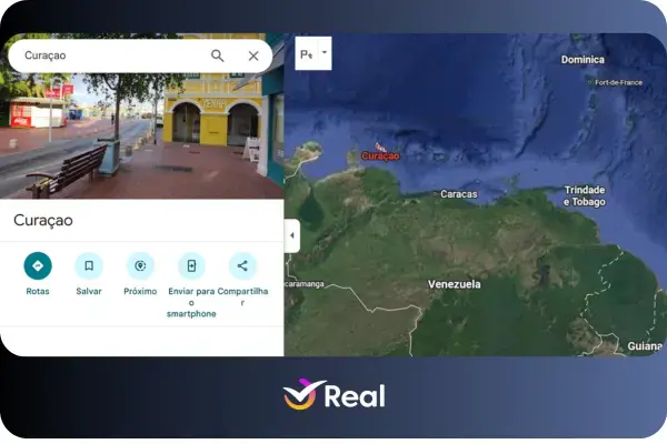 Mapa mundo mostrando Curaçao