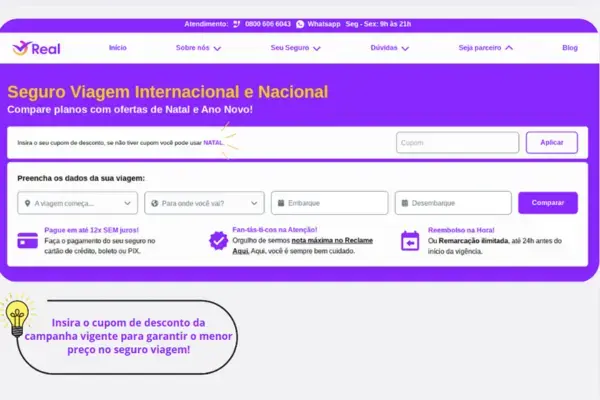 desmonstração de como contratar seguro viagem com desconto