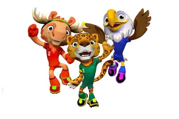 Mascotes oficiais da Copa do Mundo 2026 representando Estados Unidos, México e Canadá