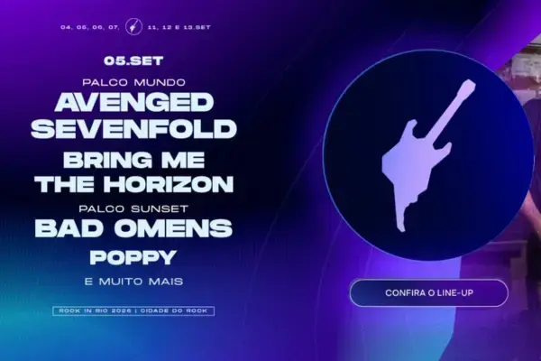Line-up do Rock in Rio 2026 no dia 05 de setembro com bandas de rock