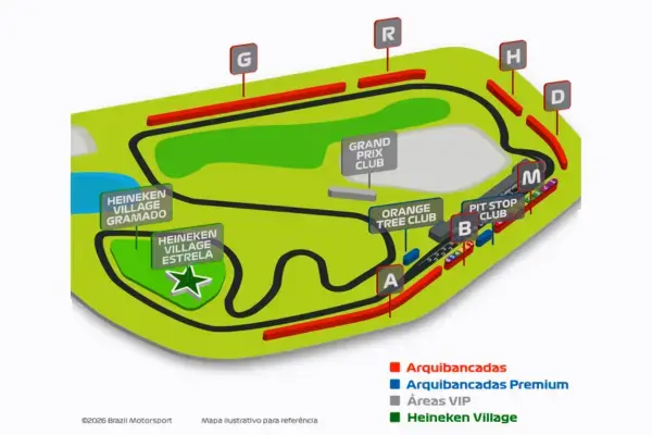 Mapa dos setores e arquibancadas do Autódromo de Interlagos