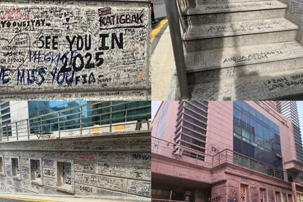 Paredes do antigo prédio da Big Hit cobertas com mensagens de fãs do BTS